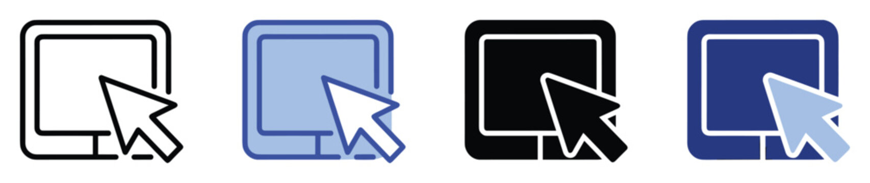 Digital cursor pointing at a rectangular screen icon symbolizing computer interaction and online activity for website navigation