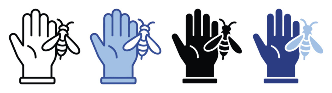 Hand and bee vector icon symbolizing insect sting allergy awareness health care medical safety graphics