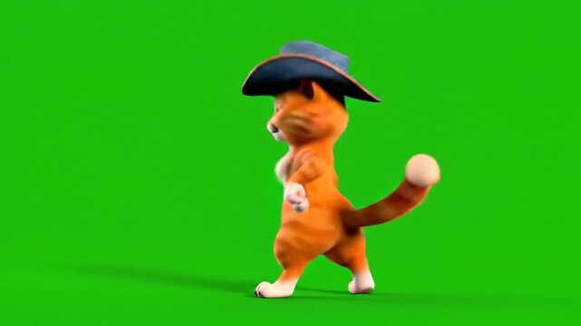 Cartoon cat wearing cowboy hat dancing.