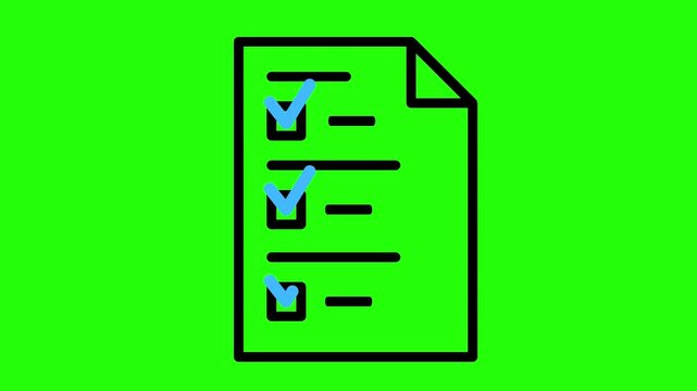 Green screen displays checklist with checkmarks appearing one by one