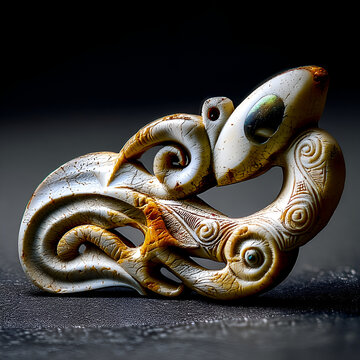 Masterpiece Maori Manaia Pendant - Ancient Whale Bone (Paraoa) with Paua Shell Inlay