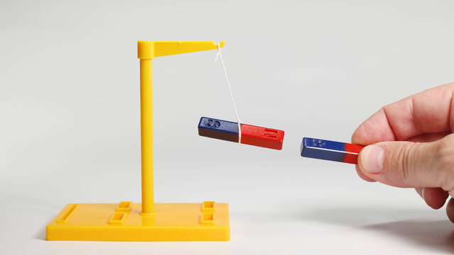 Physics Demonstration of Magnetic Attraction and Repulsion with Bar Magnets