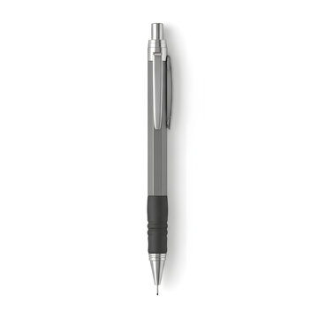 Professional Grey Mechanical Drafting Pencil with Ergonomic Rubber Grip Isolated on White Background