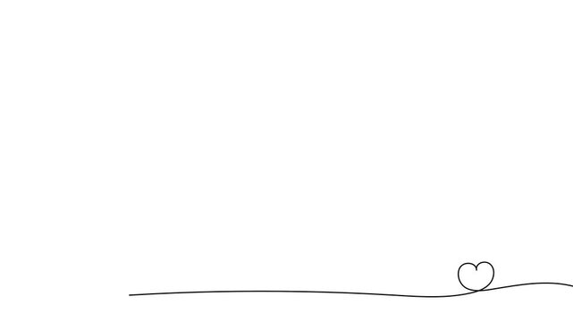 一筆書きのハートの線画フレーム。一本の黒い糸が小さなハートを紡ぐデザイン。愛情のシンボル背景。画面下部を装飾する可愛いあしらい。シンプルでおしゃれなドローイングアニメーション