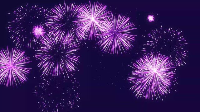 Vibrant purple fireworks explode against a deep night sky
