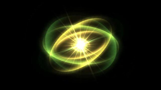 Bright green and yellow light pulses around a glowing center
