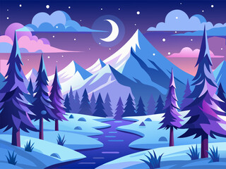 Obraz premium Moonlit mountain river with pine trees in wilderness