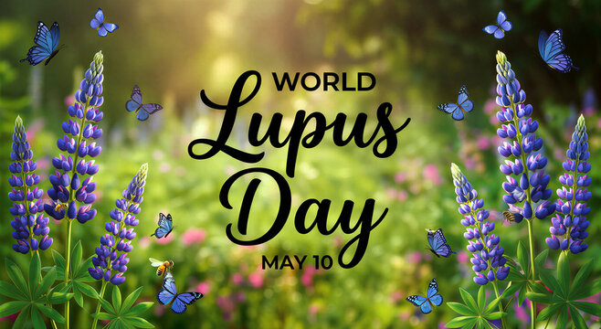 Beautiful celebration of world lupus day with vibrant flowers butterflies and nature background
