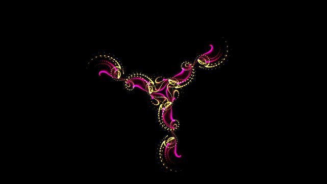 Vibrant particles swirl in glowing magenta and gold