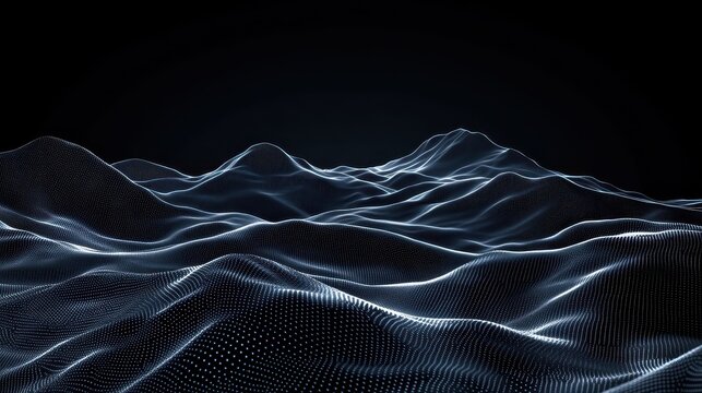 Abstract digital landscape of glowing data points and intricate grid formations, representing technological advancement and data visualization.