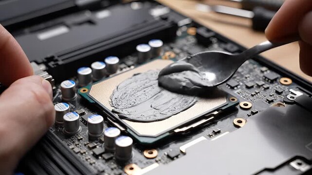 Applying Thermal Paste to a Computer CPU for Optimal Cooling.