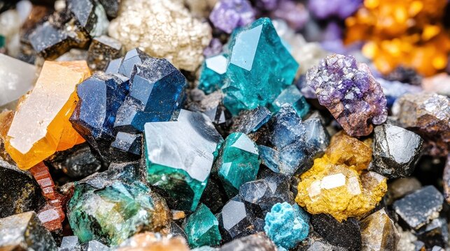 Intricate Natural Mineral Deposits Showcasing Vibrant Crystal Formations with Detailed Textures