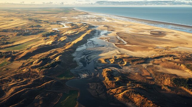 Denmark landscape flat farmland and coastal dunes beautiful nature view