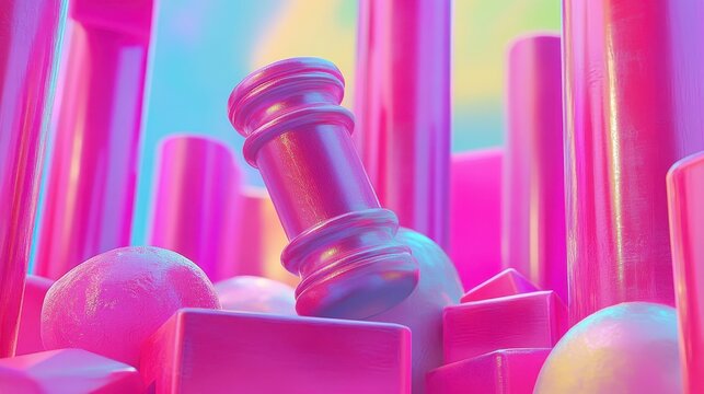 Vibrant Pink Abstract 3D Geometric Shapes Composition with Surreal Lighting