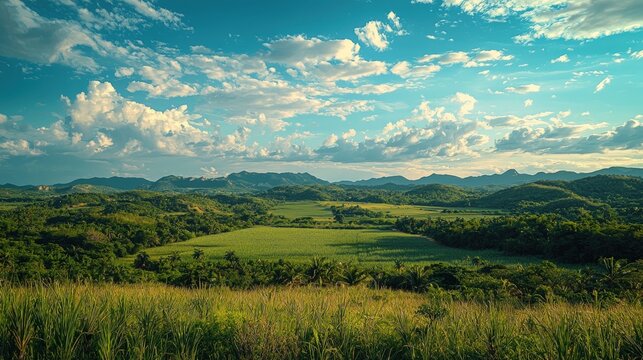 Cuba landscape sugarcane fields and Caribbean shores beautiful nature view