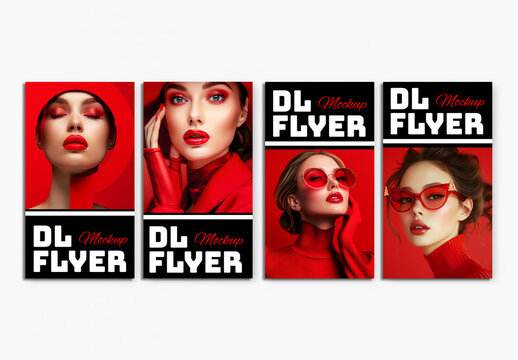 DL Flyer Mockup Set with Bold Red Beauty Design