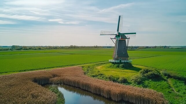 Netherlands landscape windmills and tulip fields beautiful nature view