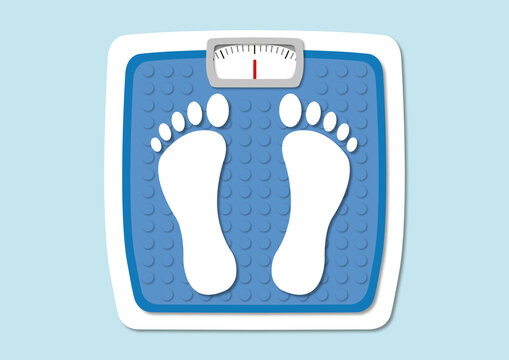 Person standing on weighing scales, conceptual illustration