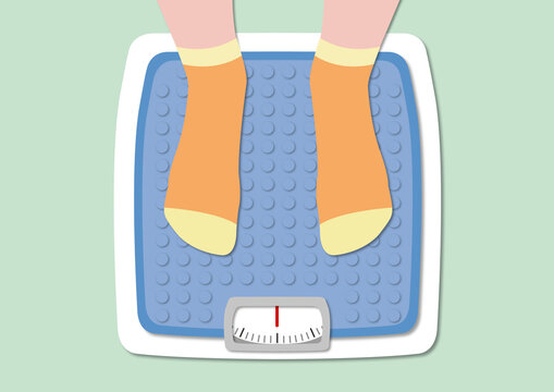 Person standing on weighing scales, illustration