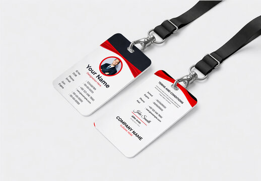 Identification Card Mockup Set with Black Lanyards and Professional Business Employee Design