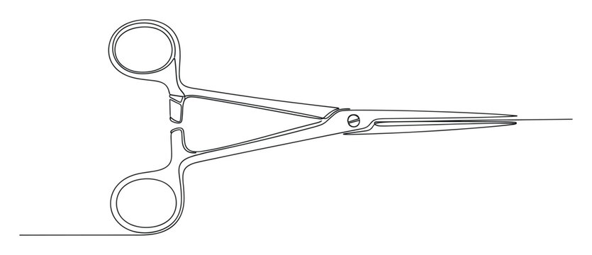 Continuous line drawing of a surgical clamp or hemostat medical instrument for healthcare and hospital themes