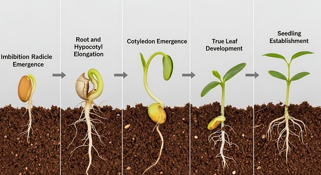 Seed germination stages illustrated scientific diagram of plant growth
