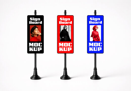 Outdoor Street Signboard Advertising Mockup Set