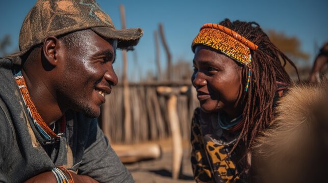 Botswana people portrait value community and wildlife conservation they are talking together