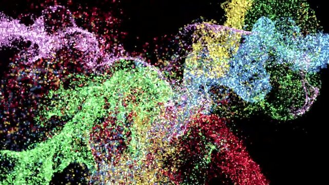 Vibrant particles swirl in mesmerizing, chaotic motion
