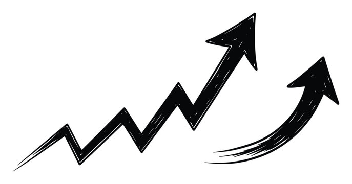 Hand drawn black arrows indicating increasing growth and positive trend for business presentations and infographics
