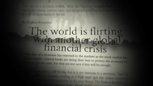 Darkly lit newspaper headline glows