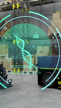 Vertical video: AR HUD showing on robot arm extending, gripping, placing onto base for transfer