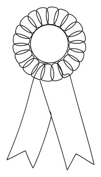 Outline drawing of an award ribbon rosette for prize recognition and achievement ceremonies