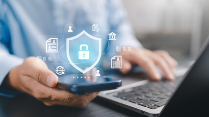 Cyber security, personal data privacy protection, secure online banking, and encrypted digital...