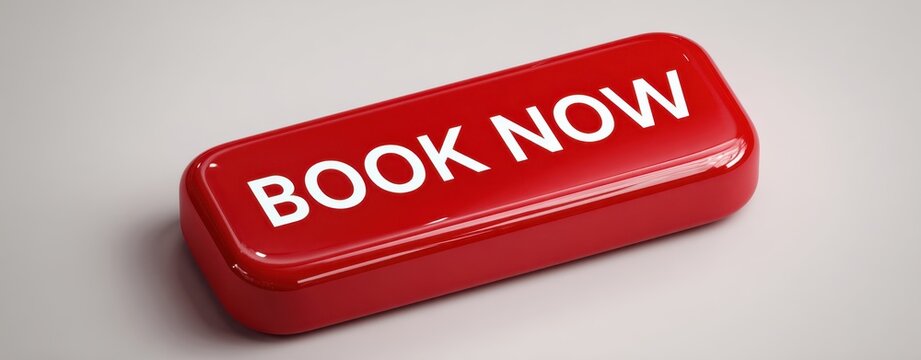 The Book Now button on a glossy red rectangular call to action key