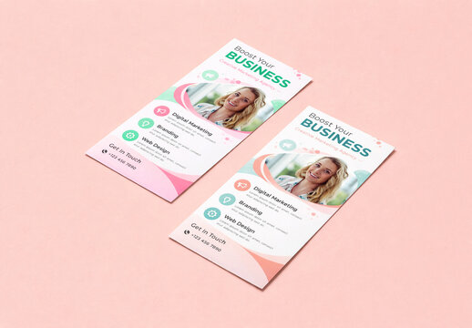 Two DL Flyer Rack Card Mockups for Business Marketing on Pink Background