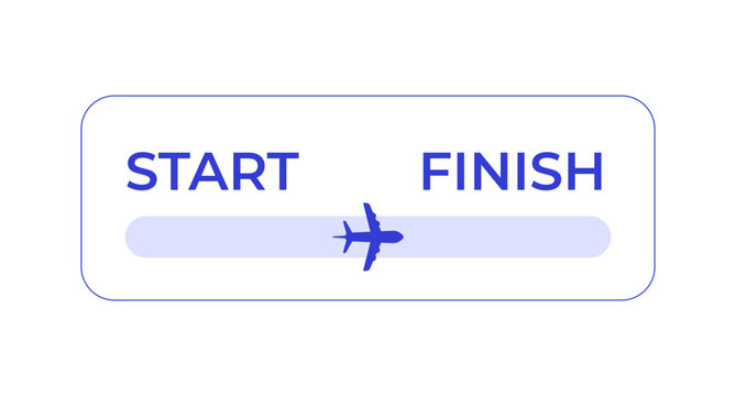 Start to finish progress path with airplane line style dashboard element. Flight duration. Air travel. Blue monochromatic UI component. Data visualization. Web and app interface. Visual indicator
