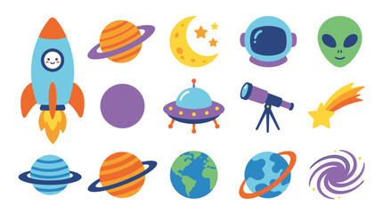 Colorful illustrations of space and astronomy icons. © Abhinaya Project