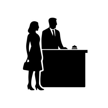 Hotel guest checking in at reception concierge desk silhouette