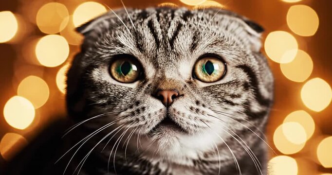 Gray Tabby Cat Closeup Portrait.