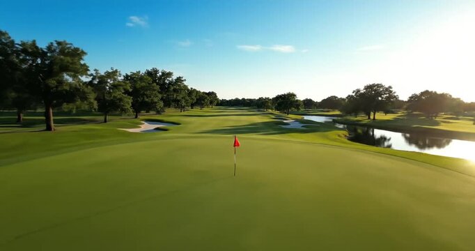 Golf Course Landscape With Sand Trap.