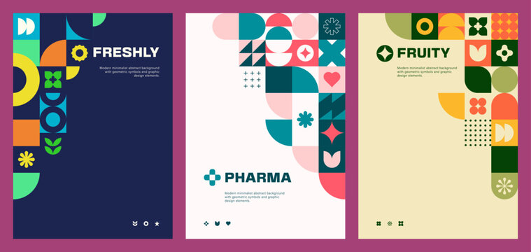 Abstract Geometric Poster Designs for Grocery Store, Pharmacy and Fruit Shop