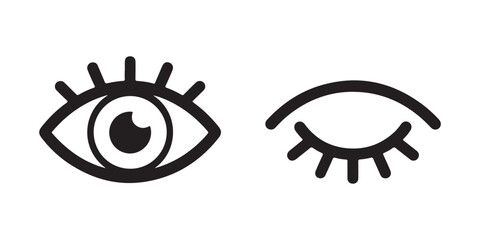 Stylized open and closed eye icons with thick lashes representing vision and sleep for wellness and beauty app. © Habib Stocker
