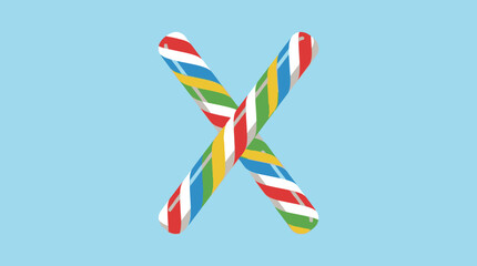 Obraz premium Two colorful candy canes forming an 'X' shape on a light blue background, representing festive holiday treats