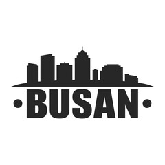 Fototapeta premium A silhouetted cityscape with the city name busan prominently displayed