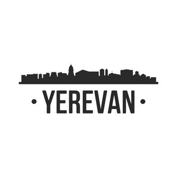 Silhouette of yerevan cityscape with the city name below it
