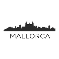 Obraz premium Silhouette of mallorca skyline with prominent cathedral and city text