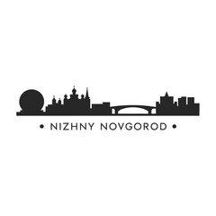 Fototapeta premium Silhouette of nizhny novgorod skyline with text below the cityscape