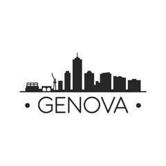 Fototapeta premium Genova skyline illustration with buildings and a harbor crane depicted