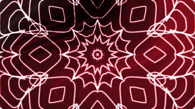 animated red black and gray gradient background kaleidoscope pattern with intricate white lines. Suitable for backgrounds, digital art projects, or abstract designs with a bold and dynamic aesthetic.